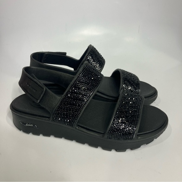 Skechers foamies Arch fit footsteps black sandals women’s size 7 new without tag - Picture 2 of 9